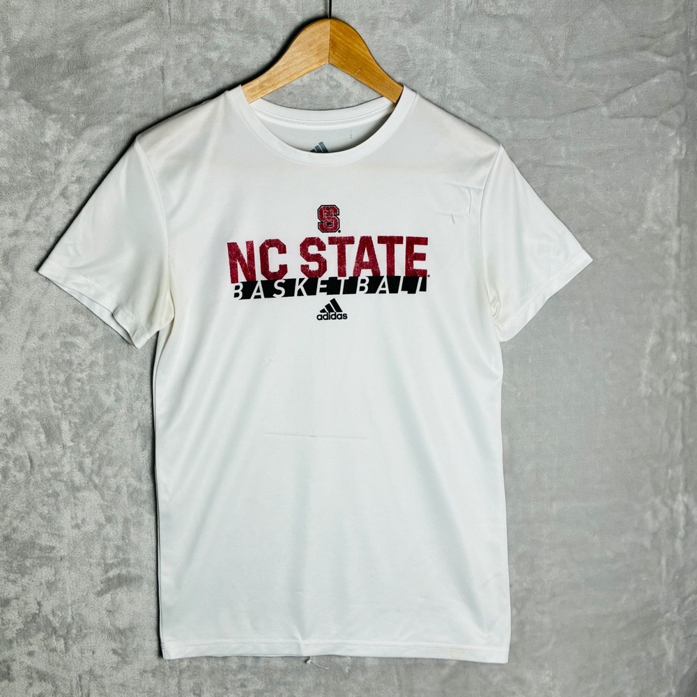 Adidas NC State Basketball Shirt Size Large Youth White Short Sleeve -0232